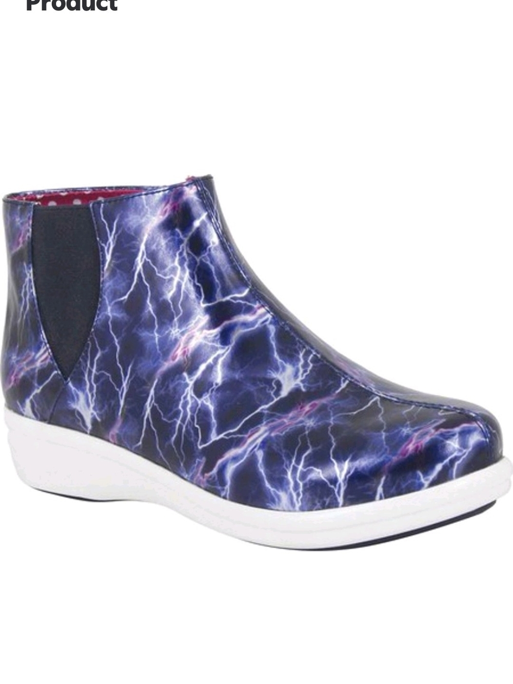 Alegria CRIMATEASE Navy Purple Lightning-Print Chelsea Ankle Bootie Size 38 NWOT